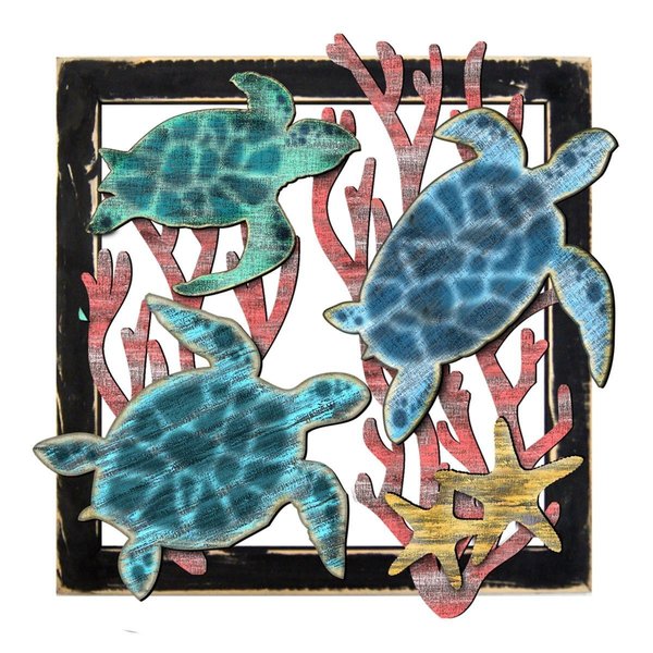 Designocracy Turtles in Frame Rustic Wooden Art G98518S318